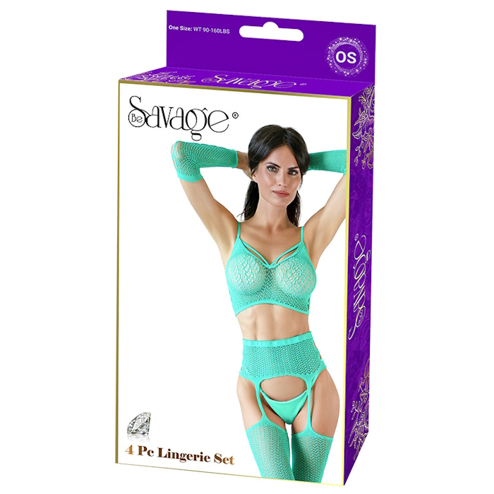 BIKINI TOP, GARTER BELT, PANTY, ARM WARMERS 4PC - GREEN BIKINI TOP, GARTER BELT, PANTY, ARM WARMERS 4PC - GREEN