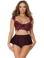 PINK PUSSYCAT CROP TOP & SHORTS SET - O/S - BURGUNDY PINK PUSSYCAT CROP TOP & SHORTS SET - O/S - BURGUNDY