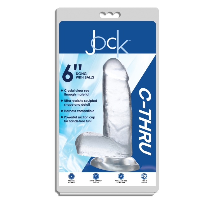 JOCK C-THRU 6" CLEAR TPE DONG W/BALLS & SUCTION CUP JOCK C-THRU 6" CLEAR TPE DONG W/BALLS & SUCTION CUP