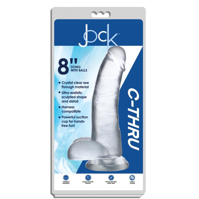 JOCK C-THRU 8" CLEAR TPE DONG W/BALLS & SUCTION CUP JOCK C-THRU 8" CLEAR TPE DONG W/BALLS & SUCTION CUP