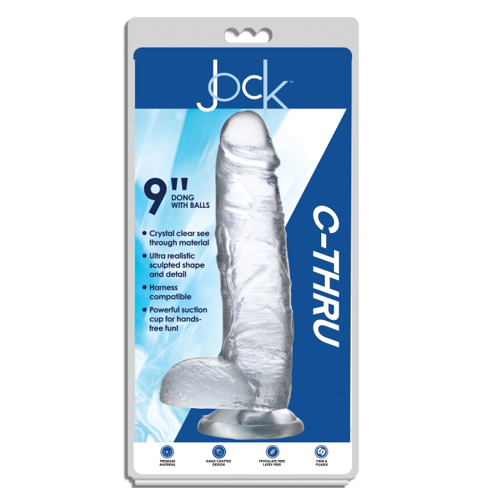 JOCK C-THRU 9" CLEAR TPE DONG W/BALLS & SUCTION CUP JOCK C-THRU 9" CLEAR TPE DONG W/BALLS & SUCTION CUP