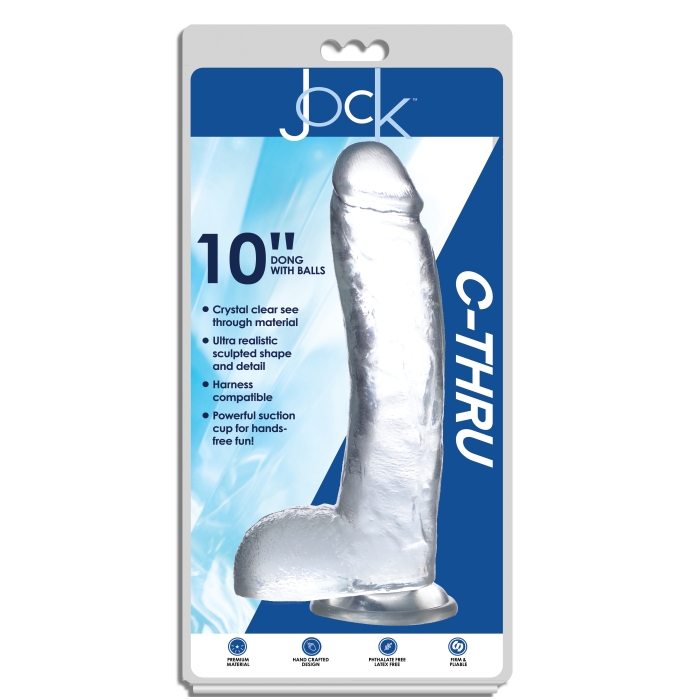 JOCK C-THRU 10" CLEAR TPE DONG W/BALLS & SUCTION CUP JOCK C-THRU 10" CLEAR TPE DONG W/BALLS & SUCTION CUP