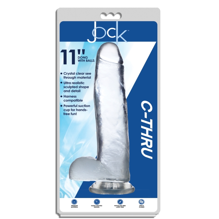 JOCK C-THRU 11" CLEAR TPE DONG W/BALLS & SUCTION CUP JOCK C-THRU 11" CLEAR TPE DONG W/BALLS & SUCTION CUP