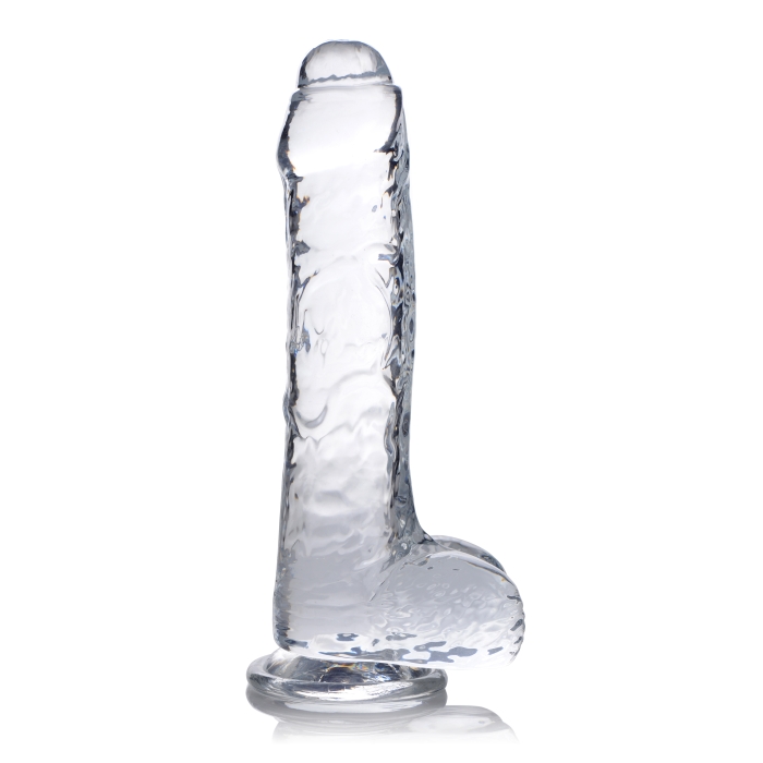 JOCK C-THRU SLIM 8" WITH BALLS CLEAR TPE DILDO