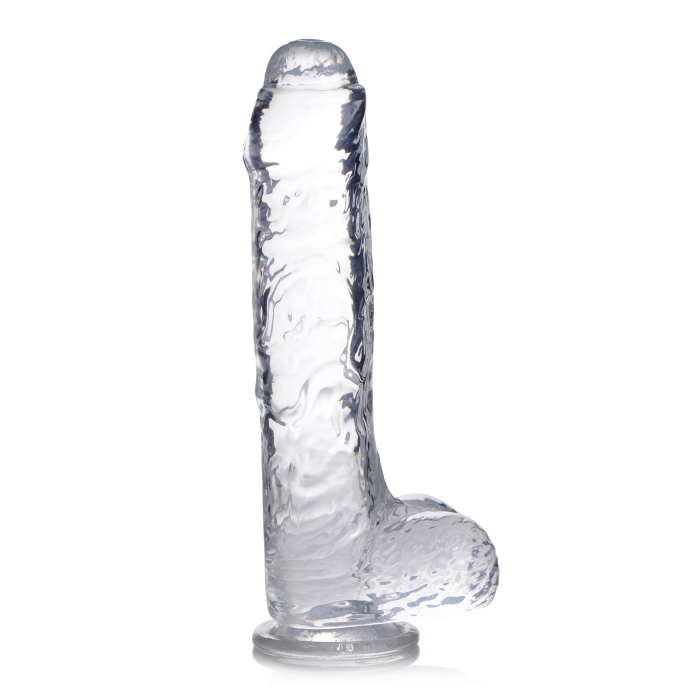 JOCK C-THRU SLIM 9" WITH BALLS CLEAR TPE DILDO
