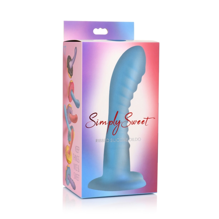 SIMPLY SWEET 7" RIBBED SILICONE DILDO - BLUE SIMPLY SWEET 7" RIBBED SILICONE DILDO - BLUE