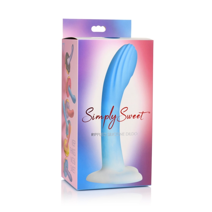 SIMPLY SWEET 7" RIPPLED SILICONE DILDO - BLUE WHITE SIMPLY SWEET 7" RIPPLED SILICONE DILDO - BLUE WHITE
