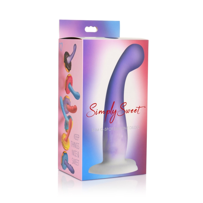 SIMPLY SWEET 7" SLIM G-SPOT SILICONE DILDO - PURPLE WHITE SIMPLY SWEET 7" SLIM G-SPOT SILICONE DILDO - PURPLE WHITE