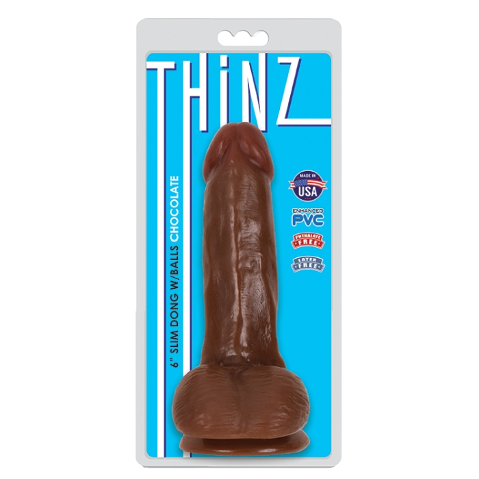 THINZ 6IN SLIM DONG WITH BALLS - CHOCOLATE THINZ 6IN SLIM DONG WITH BALLS - CHOCOLATE