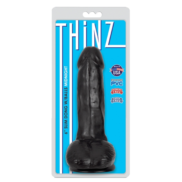 THINZ 6IN SLIM DONG WITH BALLS - MIDNIGHT THINZ 6IN SLIM DONG WITH BALLS - MIDNIGHT