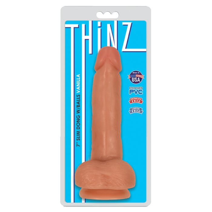 THINZ 7IN SLIM DONG WITH BALLS - VANILLA THINZ 7IN SLIM DONG WITH BALLS - VANILLA