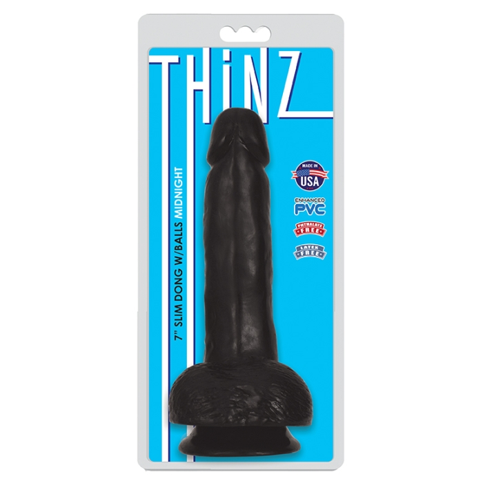 THINZ 7IN SLIM DONG WITH BALLS - MIDNIGHT THINZ 7IN SLIM DONG WITH BALLS - MIDNIGHT