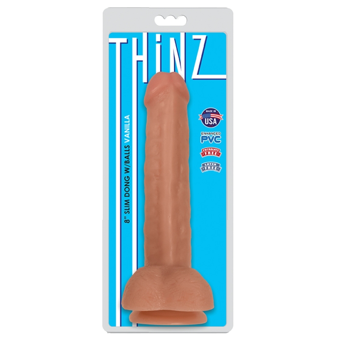 THINZ 8IN SLIM DONG WITH BALLS - VANILLA THINZ 8IN SLIM DONG WITH BALLS - VANILLA