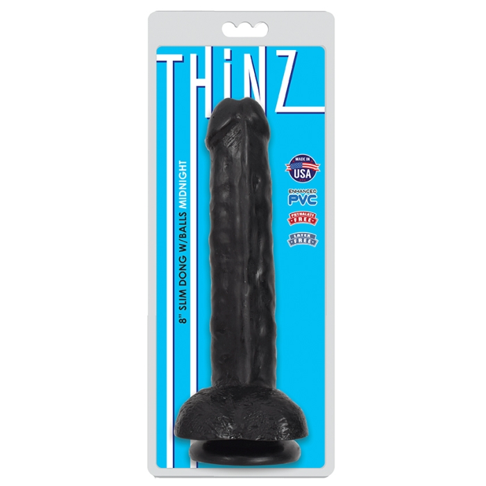 THINZ 8IN SLIM DONG WITH BALLS - MIDNIGHT THINZ 8IN SLIM DONG WITH BALLS - MIDNIGHT