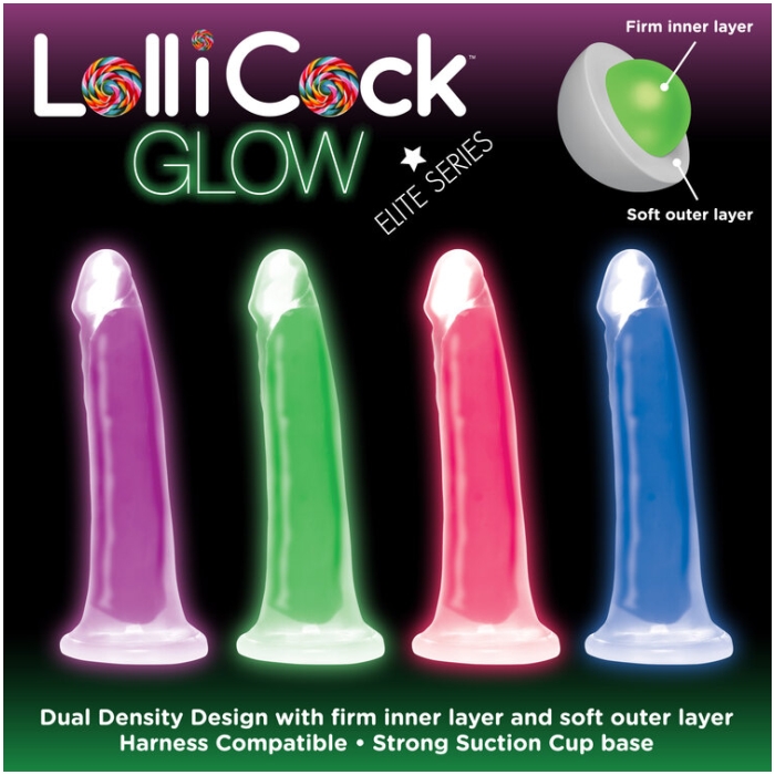 LOLLICOCK 7" GLOW-IN-THE-DARK SILICONE DILDO - GREEN