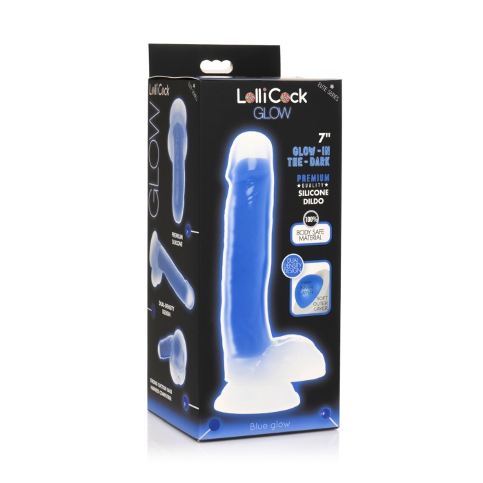 LOLLICOCK 7" GLOW-IN-THE-DARK SILICONE DILDO W/BALLS BLU LOLLICOCK 7" GLOW-IN-THE-DARK SILICONE DILDO W/BALLS BLU