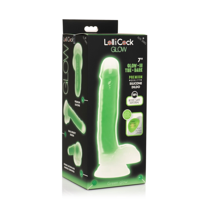 LOLLICOCK 7" GLOW-IN-THE-DARK SILICONE DILDO W/BALLS GRN LOLLICOCK 7" GLOW-IN-THE-DARK SILICONE DILDO W/BALLS GRN