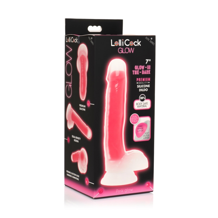 LOLLICOCK 7" GLOW-IN-THE-DARK SILICONE DILDO W/BALLS PNK LOLLICOCK 7" GLOW-IN-THE-DARK SILICONE DILDO W/BALLS PNK