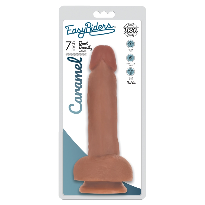 EASY RIDERS 7" SLIM BIOSKIN DONG W/ BALLS - CARAMEL EASY RIDERS 7" SLIM BIOSKIN DONG W/ BALLS - CARAMEL