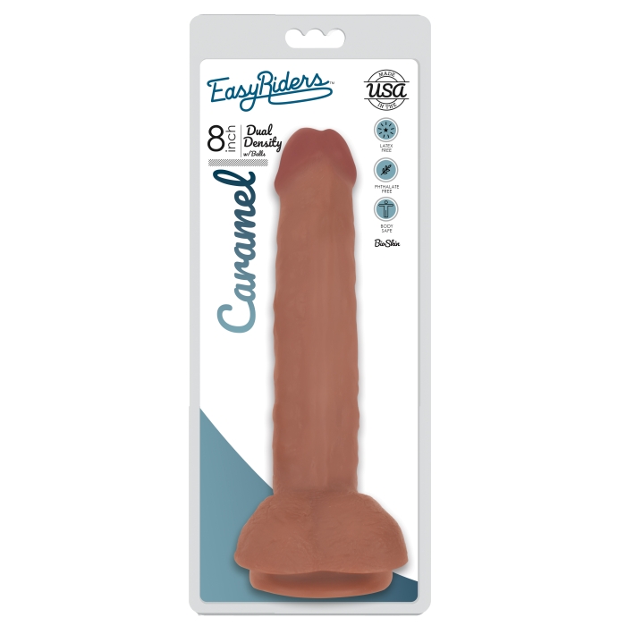 EASY RIDERS 8" SLIM BIOSKIN DONG W/ BALLS - CARAMEL EASY RIDERS 8" SLIM BIOSKIN DONG W/ BALLS - CARAMEL