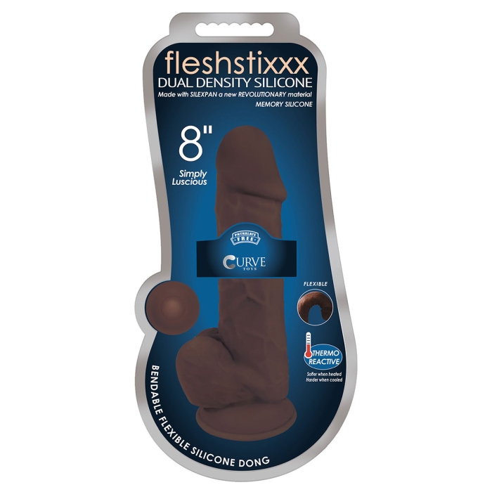 FLESHSTIXXX 8" SILICONE DILDO WITH BALLS - CHOCOLATE FLESHSTIXXX 8" SILICONE DILDO WITH BALLS - CHOCOLATE