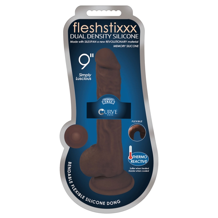 FLESHSTIXXX 9" SILICONE DILDO WITH BALLS - CHOCOLATE FLESHSTIXXX 9" SILICONE DILDO WITH BALLS - CHOCOLATE