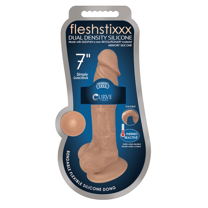 FLESHSTIXXX 7" SILICONE DILDO WITH BALLS - LATTE FLESHSTIXXX 7" SILICONE DILDO WITH BALLS - LATTE