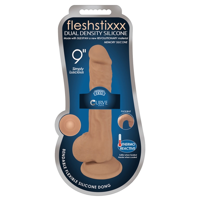 FLESHSTIXXX 9" SILICONE DILDO WITH BALLS - LATTE FLESHSTIXXX 9" SILICONE DILDO WITH BALLS - LATTE