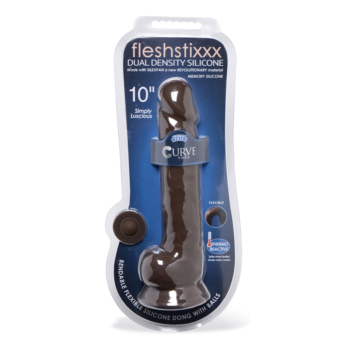 FLESHSTIXXX 10" SILICONE DILDO WITH BALLS - BROWN FLESHSTIXXX 10" SILICONE DILDO WITH BALLS - BROWN