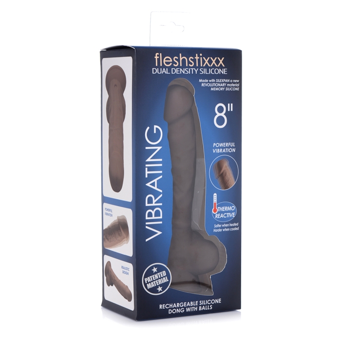 FLESHSTIXXX 8" VIBE SILICONE DILDO W/ BALLS - BROWN FLESHSTIXXX 8" VIBE SILICONE DILDO W/ BALLS - BROWN