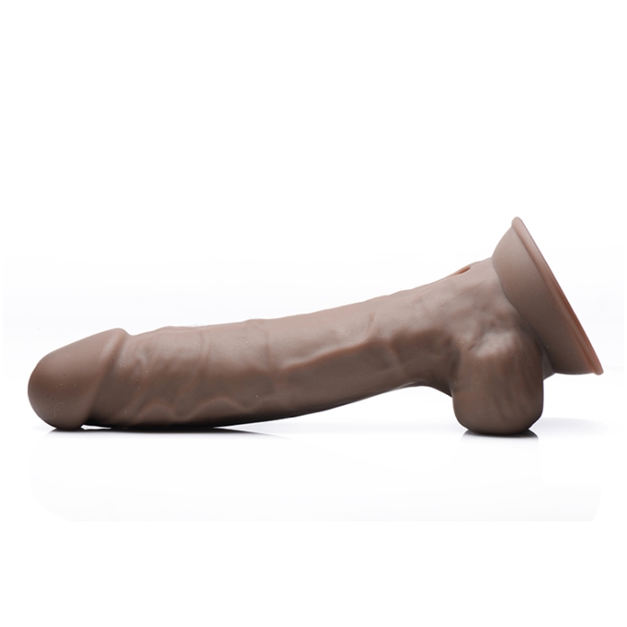 FLESHSTIXXX 8" VIBE SILICONE DILDO W/ BALLS - BROWN