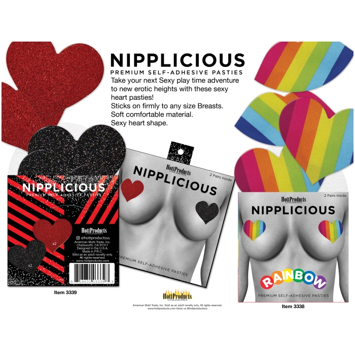 NIPPLICIOUS BLACK & RED HEARTS NIPPLE PASTIES - 2PK