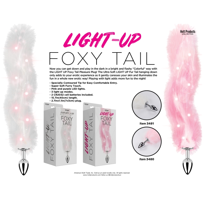 FOXY TAIL - LIGHT UP FAUX FUR BUTT PLUG - PINK