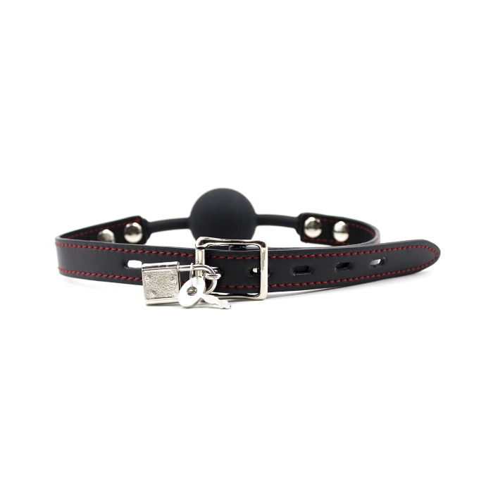 BALL GAG W/LOCK & RED STITCH - BLACK BALL GAG W/LOCK & RED STITCH - BLACK