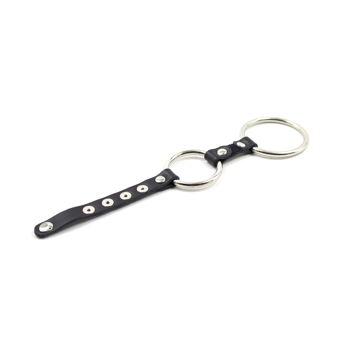 COCKRING 2-RINGS METAL/LEATHER 5-RIVET BAND - BLK COCKRING 2-RINGS METAL/LEATHER 5-RIVET BAND - BLK