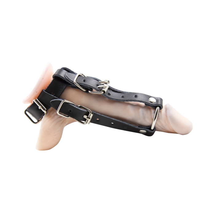 COCKRING W/RING & BUCKLE STRIPS LEATHER - BLACK COCKRING W/RING & BUCKLE STRIPS LEATHER - BLACK
