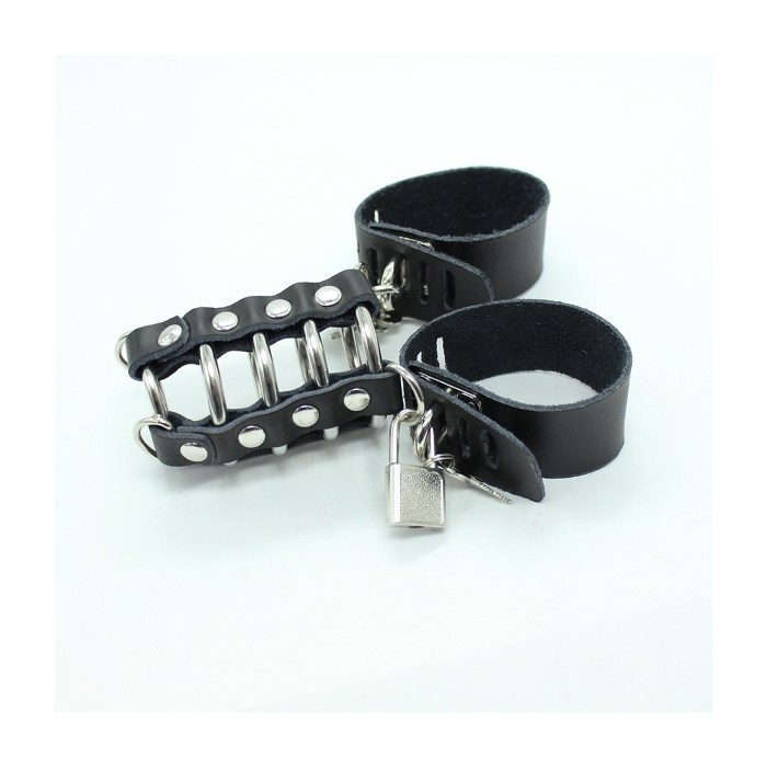 COCKRING W/5 RINGS & 2 WIDE STRIPS & LOCK METAL/LEATHER - BLACK COCKRING W/5 RINGS & 2 WIDE STRIPS & LOCK METAL/LEATHER - BLACK