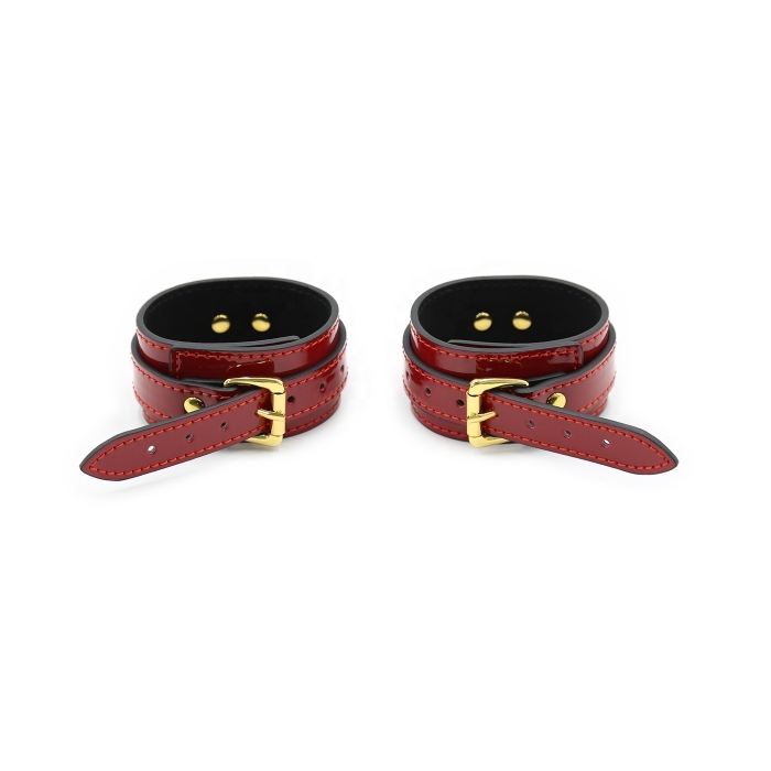 WRIST CUFFS W/GOLD BUCKLES - RED WRIST CUFFS W/GOLD BUCKLES - RED