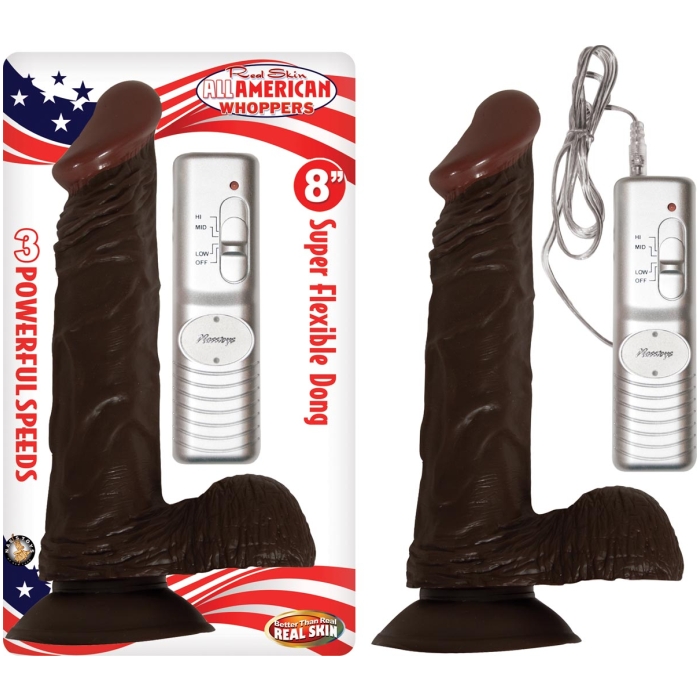 AFRO AMERICAN WHOPPER- 8INVIBRATING W/ BALLS BROWN AFRO AMERICAN WHOPPER- 8INVIBRATING W/ BALLS BROWN