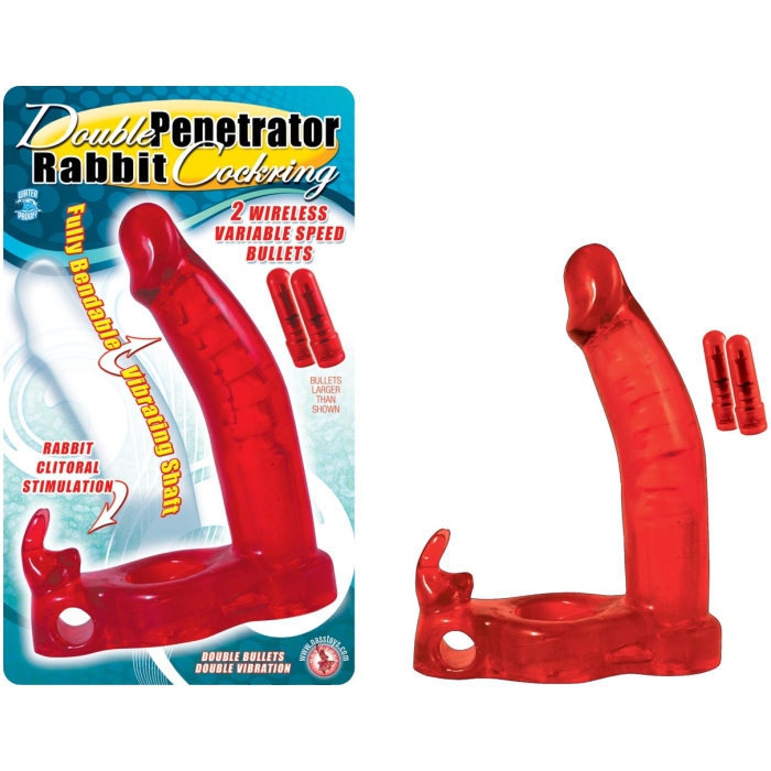 DOUBLE PENETRATOR RABBIT COCKRING - RED DOUBLE PENETRATOR RABBIT COCKRING - RED