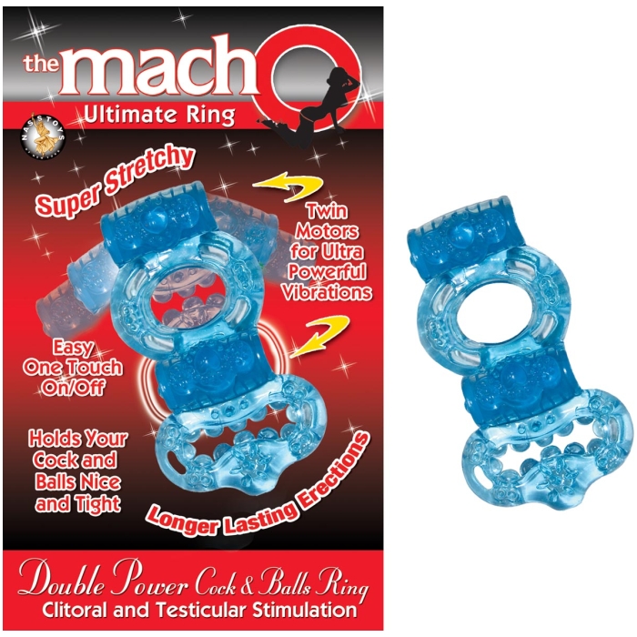 THE MACHO COLLECTION DOUBLE POWER COCK & BALLS RING - BLUE THE MACHO COLLECTION DOUBLE POWER COCK & BALLS RING - BLUE