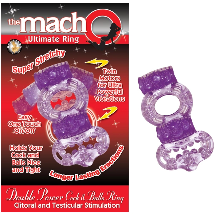 THE MACHO COLLECTION DOUBLE POWER COCK & BALLS RING - PURPLE THE MACHO COLLECTION DOUBLE POWER COCK & BALLS RING - PURPLE