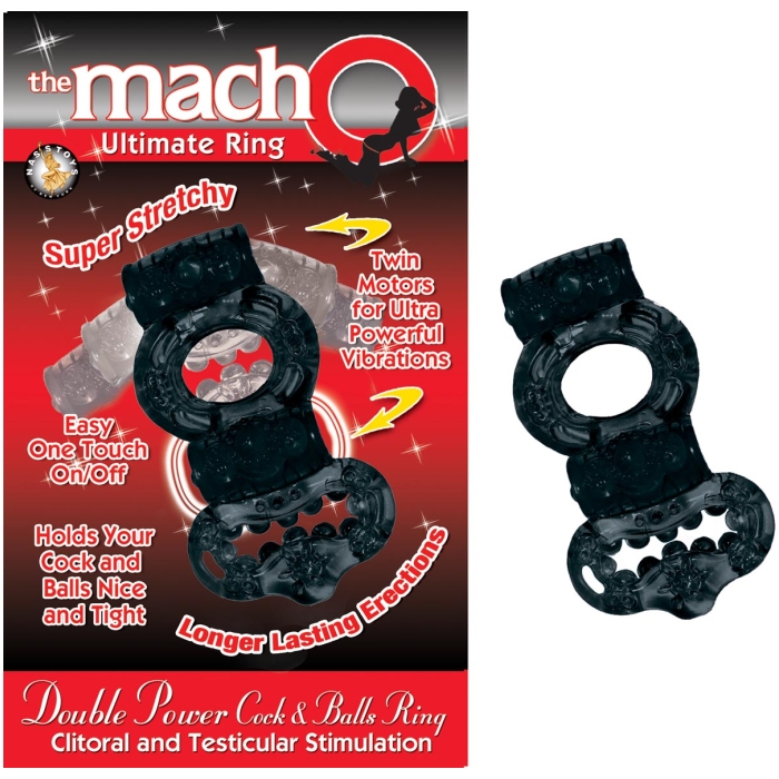 THE MACHO COLLECTION DOUBLE POWER COCK & BALLS RING - BLACK THE MACHO COLLECTION DOUBLE POWER COCK & BALLS RING - BLACK