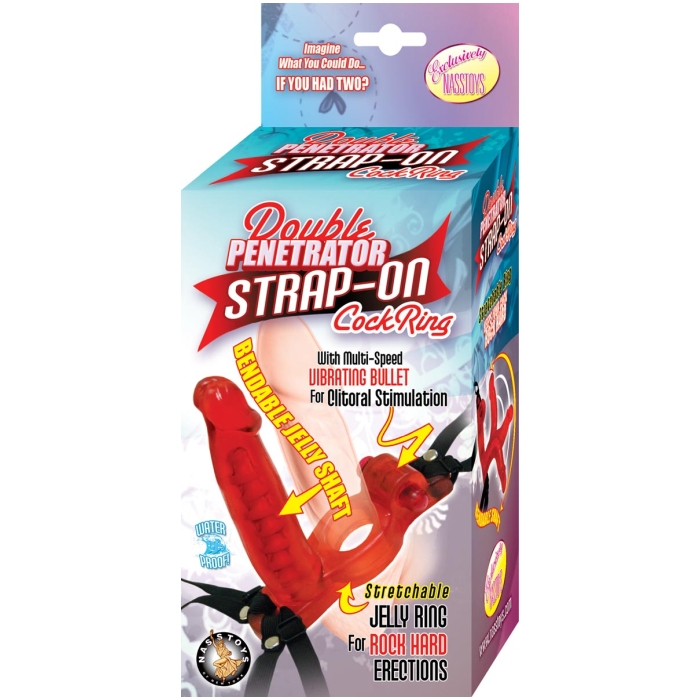 DOUBLE PENETRATOR STRAP-ON COCKRING - RED DOUBLE PENETRATOR STRAP-ON COCKRING - RED