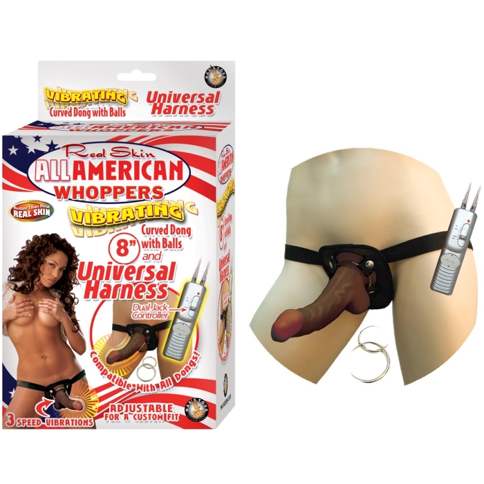 AFRO AMERICAN WHOPPERS VIBRATING 8IN DONG WITH UNIVERSAL HARNESS AFRO AMERICAN WHOPPERS VIBRATING 8IN DONG WITH UNIVERSAL HARNESS