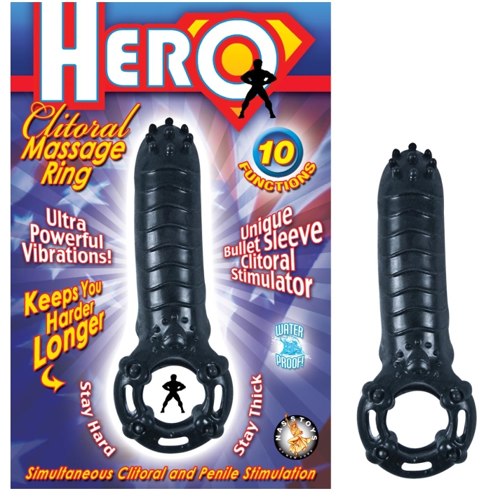 HERO COCK RING AND CLITORAL MASSAGER IN BLACK HERO COCK RING AND CLITORAL MASSAGER IN BLACK