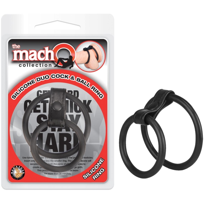 THE MACHO COLLECTION SILICONE DUO COCK & BALL RING-BLK THE MACHO COLLECTION SILICONE DUO COCK & BALL RING-BLK