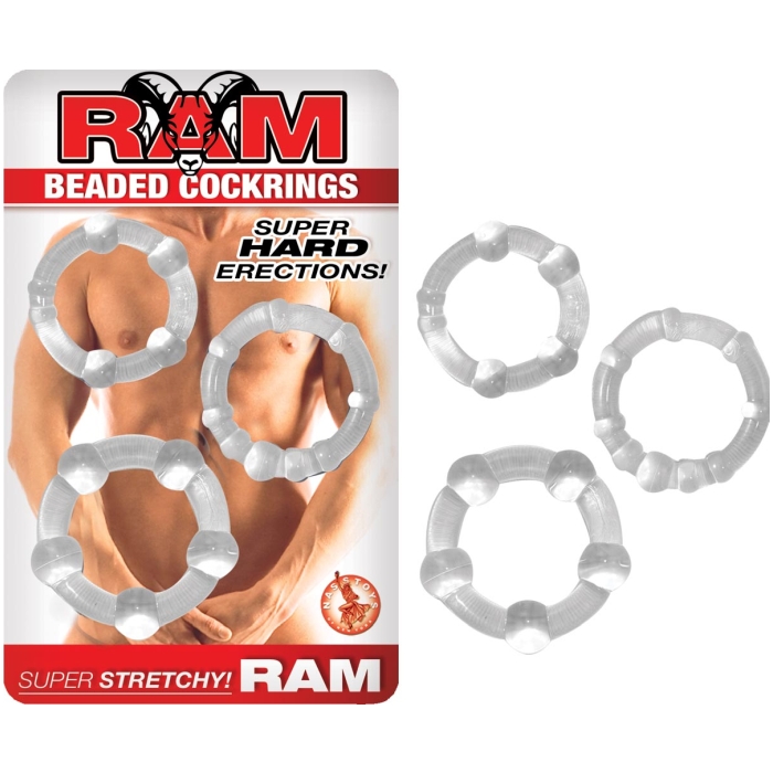 RAM BEADED COCKRINGS PACK OF 3 - CLEAR RAM BEADED COCKRINGS PACK OF 3 - CLEAR