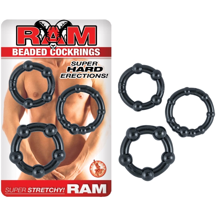 RAM BEADED COCKRINGS PACK OF 3 - BLACK RAM BEADED COCKRINGS PACK OF 3 - BLACK