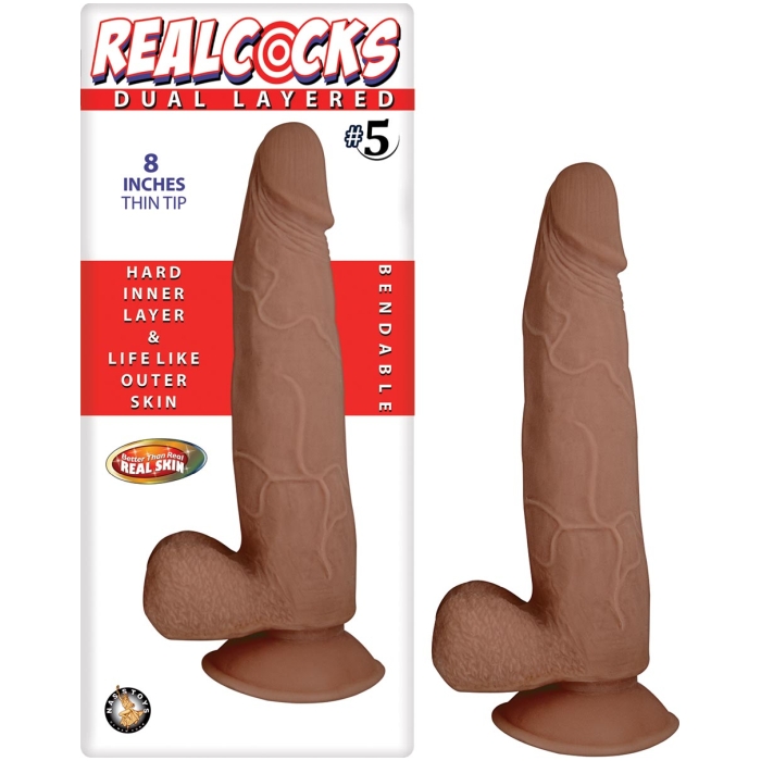 REALCOCKS DUAL LAYERED #5 BROWN 8" THIN TIP